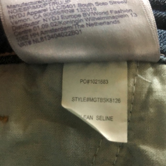 NYDJ Denim Midi Skirt Size 8 Front Patch- Clean Seline Knee Length Blue Stretch - Picture 8 of 8